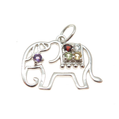 925 Sterling Silver Real Multi-Color Gem Elephant Minimalist Charm Pendant