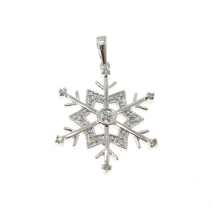 925 Sterling Silver Real Round-Cut Diamond Snowflake Minimalist Pendant