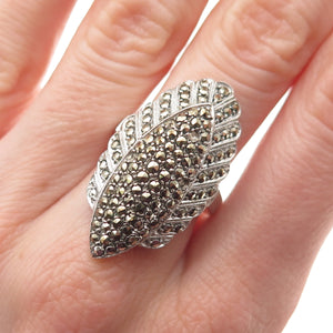 925 Sterling Antique Art Deco Real Marcasite Ring Size 7.25 (missing 3 stones)