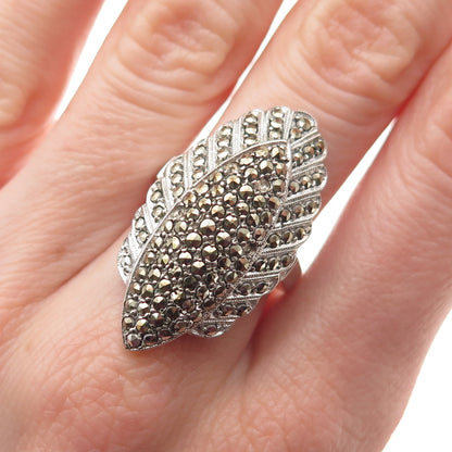925 Sterling Antique Art Deco Real Marcasite Ring Size 7.25 (missing 3 stones)