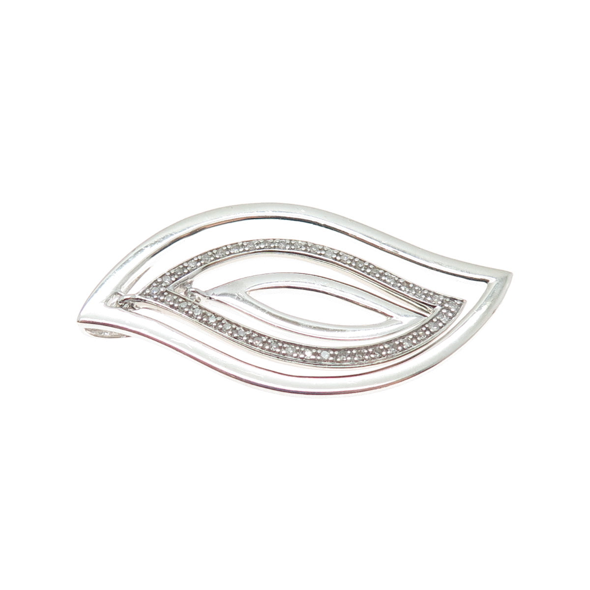 925 Sterling Silver Real Round-Cut Diamond Floral Petal Slide Pendant