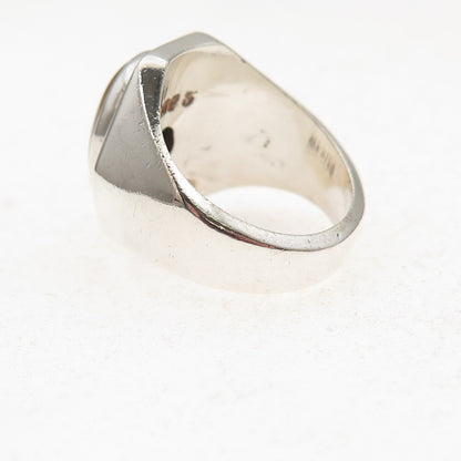 925 Sterling Silver Vintage Mexico Real Tiger Eye Modernist Ring Size 6