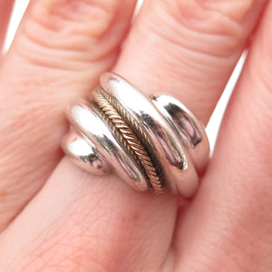 925 Sterling Silver 14K Gold Vintage MR Artisan Modernist Ring Size 8.25