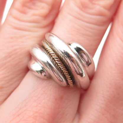 925 Sterling Silver 14K Gold Vintage MR Artisan Modernist Ring Size 8.25