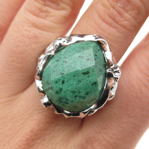 925 Sterling Silver Vintage Real Aventurine Skull Oxidized Ring Size 9