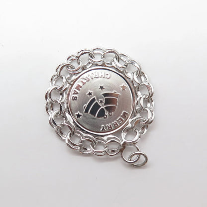 925 Sterling Silver Antique Art Deco A-American Merry Christmas Round Pendant