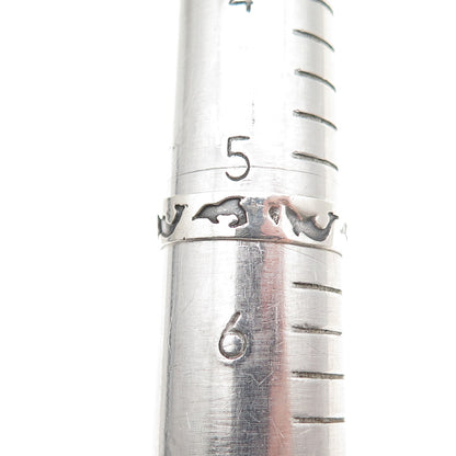 925 Sterling Silver Vintage Dolphin All Around Oxidized Band Ring Size 5.5