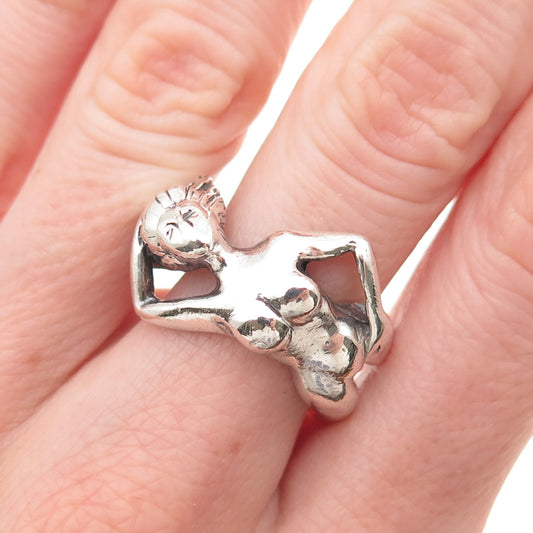 New Leaf 925 Sterling Silver Vintage Naked Woman Erotic Oxidized Ring Size 8