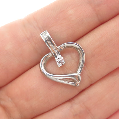 DIADEMA 925 Sterling Silver Vintage C Z Heart Minimalist Charm Pendant