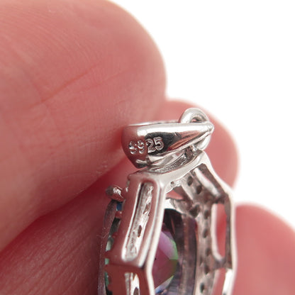 925 Sterling Silver Real Mystic Quartz & C Z Mini Charm Pendant