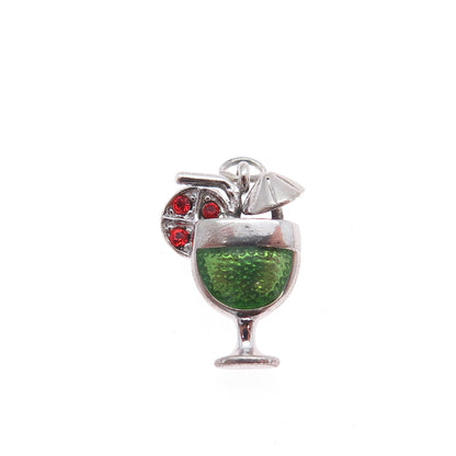 925 Sterling Silver Vintage Enamel Red Rhinestone Cocktail Minimalist Pendant
