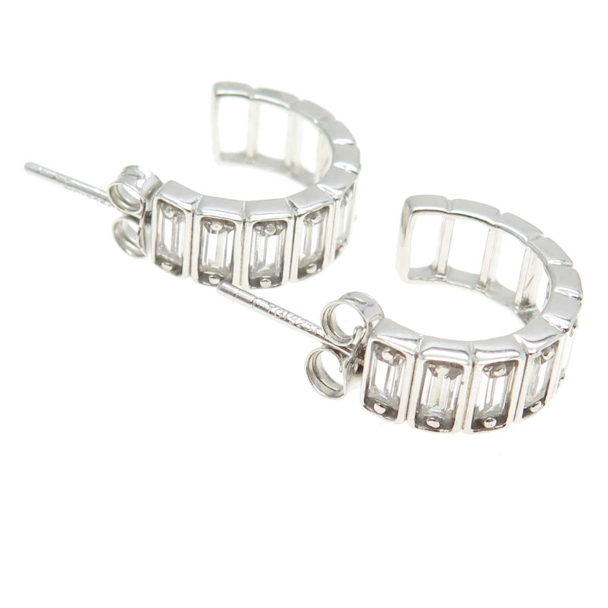 925 Sterling Silver C Z Half Hoop Earrings