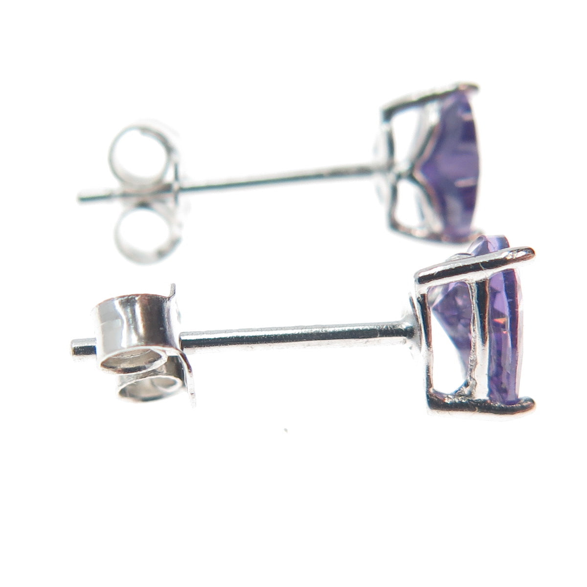 925 Sterling Silver Heart-Cut Purple C Z Stud Earrings
