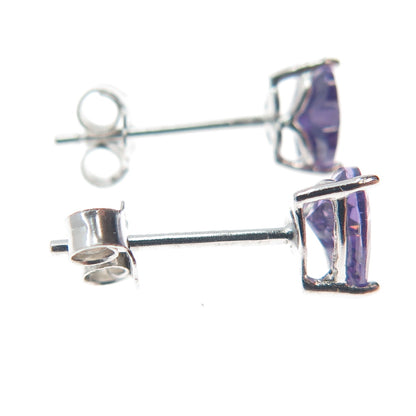 925 Sterling Silver Heart-Cut Purple C Z Stud Earrings