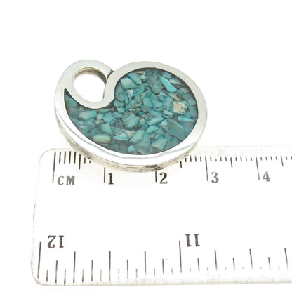 925 Sterling Silver Vintage Real Turquoise Inlay Modernist Teardrop Pendant