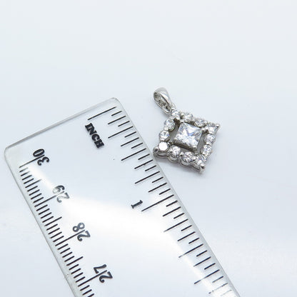 925 Sterling Silver C Z Rhombus Charm Pendant