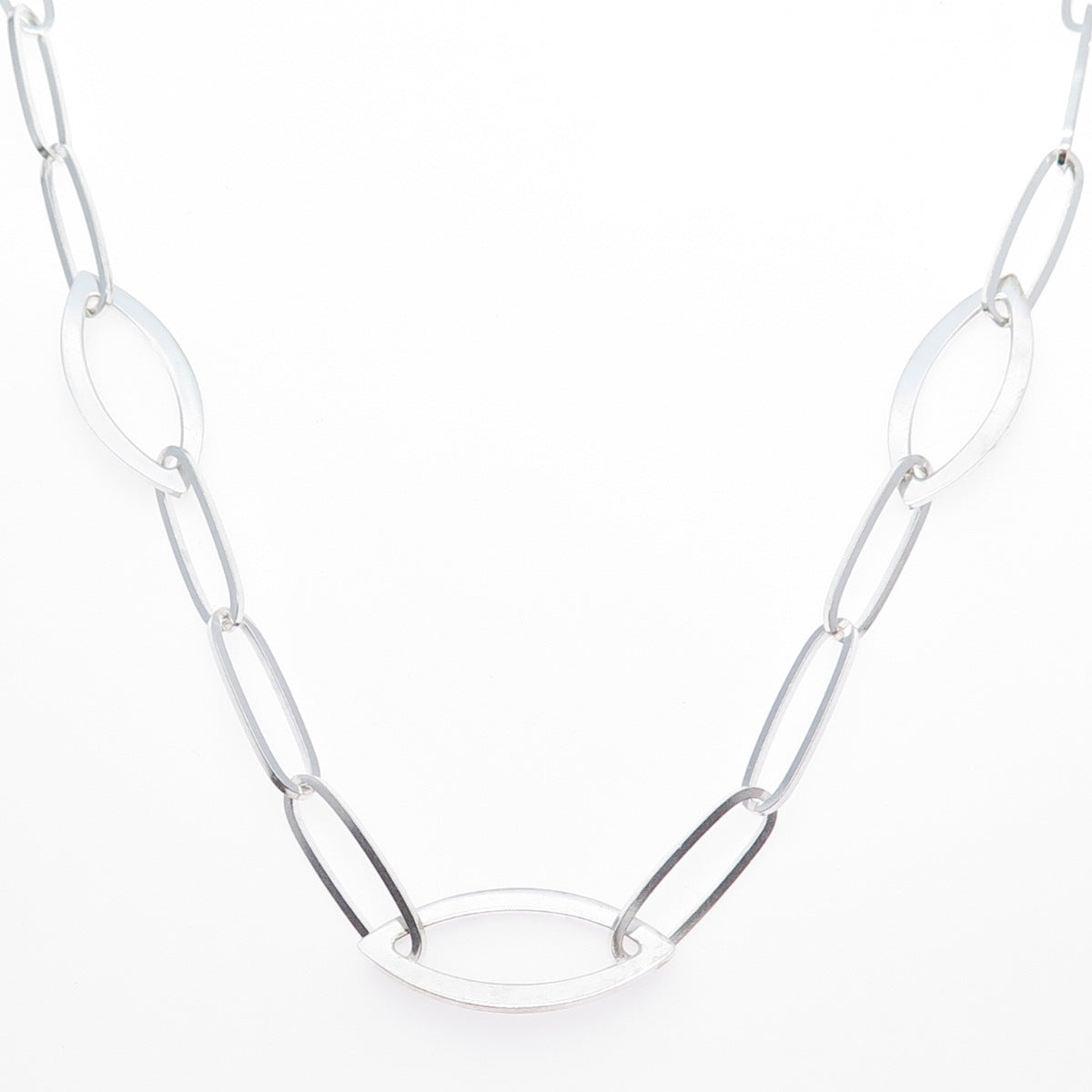 925 Sterling Vintage Italy Black Onyx Modernist Paperclip Chain Necklace 24"