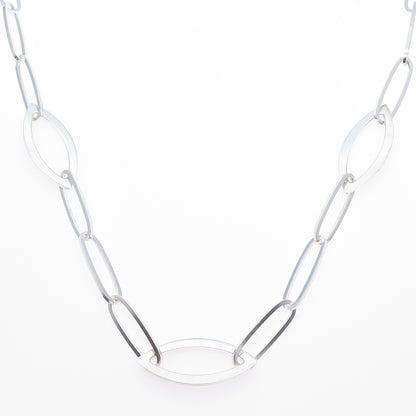 925 Sterling Vintage Italy Black Onyx Modernist Paperclip Chain Necklace 24"