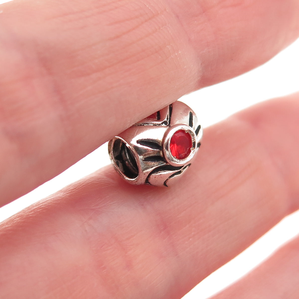 Chamilia 925 Sterling Silver Red C Z January Birthstone Heart Slide Bead Charm