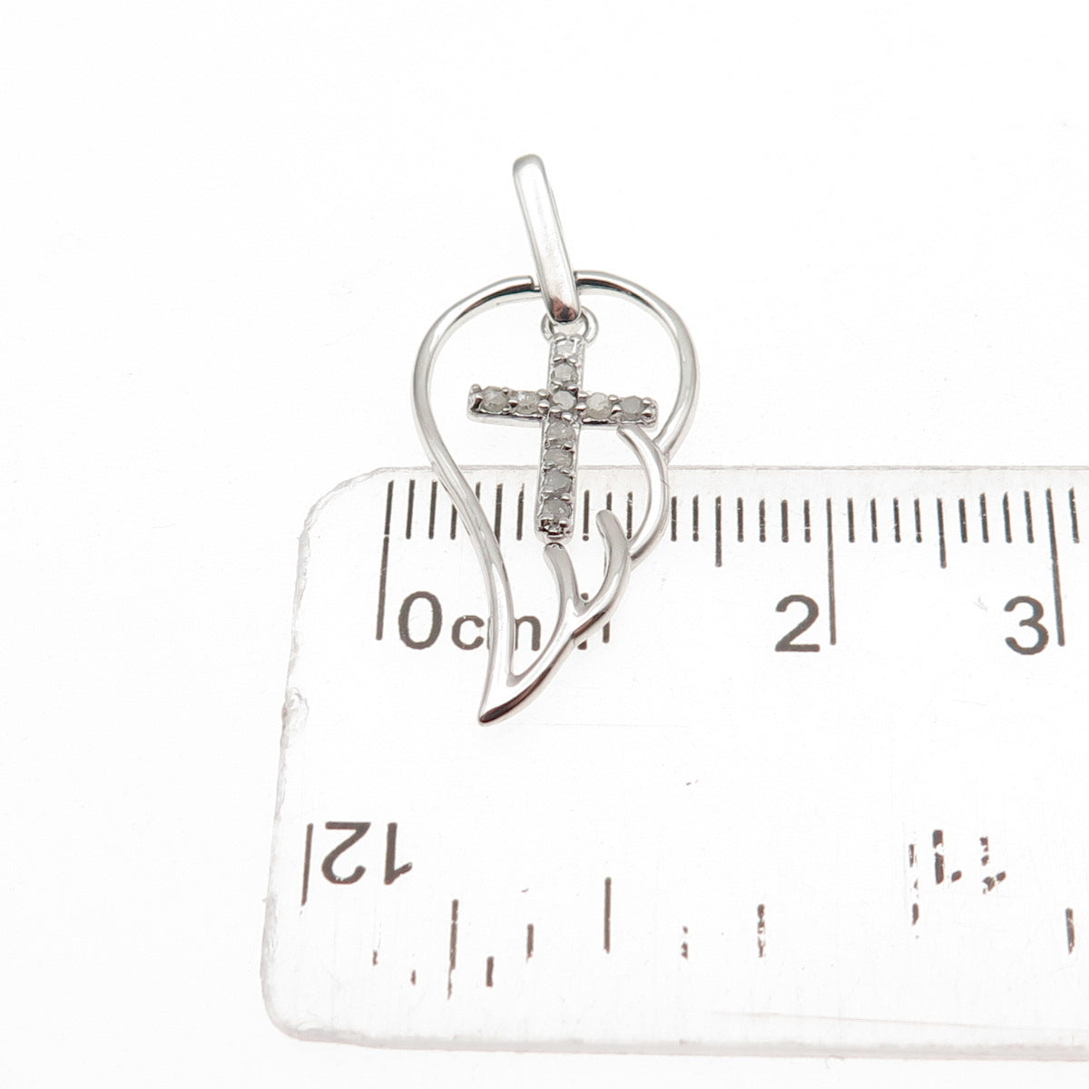 Charles Winston 925 Sterling Silver Real Diamond Cross Angel Wing Charm Pendant