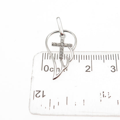 Charles Winston 925 Sterling Silver Real Diamond Cross Angel Wing Charm Pendant