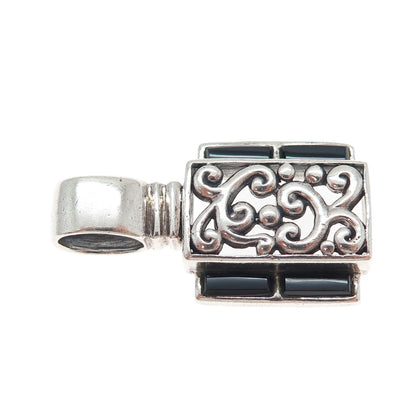 SIDNEY EVAN Sterling Silver Vintage Real Black Onyx Swirl Floral Charm Pendant