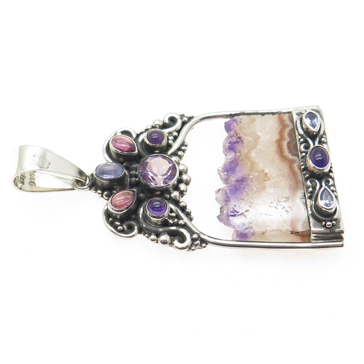 SAJEN 925 Sterling Silver Vintage Amethyst Tanzanite Tourmaline Amulet Pendant