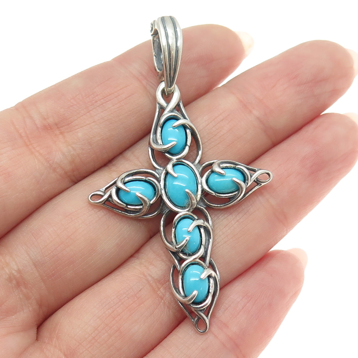 CAROLYN POLLACK 925 Sterling Vintage Sleeping Beauty Turquoise Cross Pendant