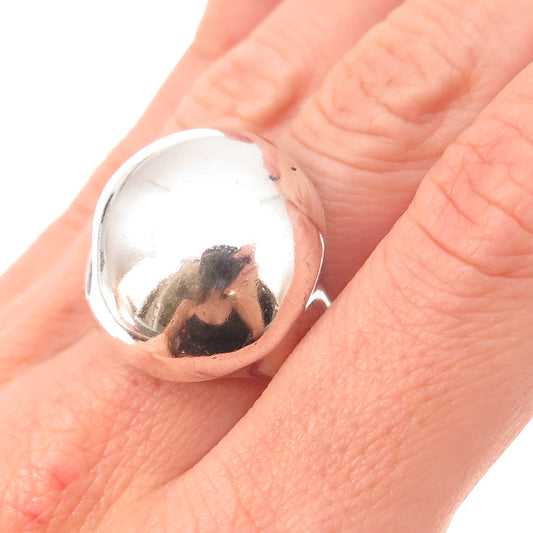 925 Sterling Silver Vintage Modernist Dome Oxidized Ring Size 8