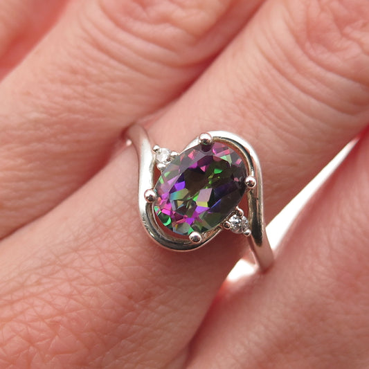 Nevada 925 Sterling Silver Vintage Real Mystic Topaz & C Z Ring Size 8