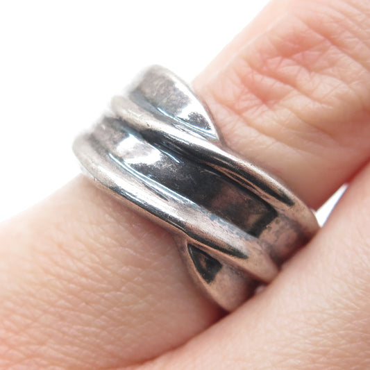 925 Sterling Silver Vintage Modernist Oxidized Ring Size 6.25