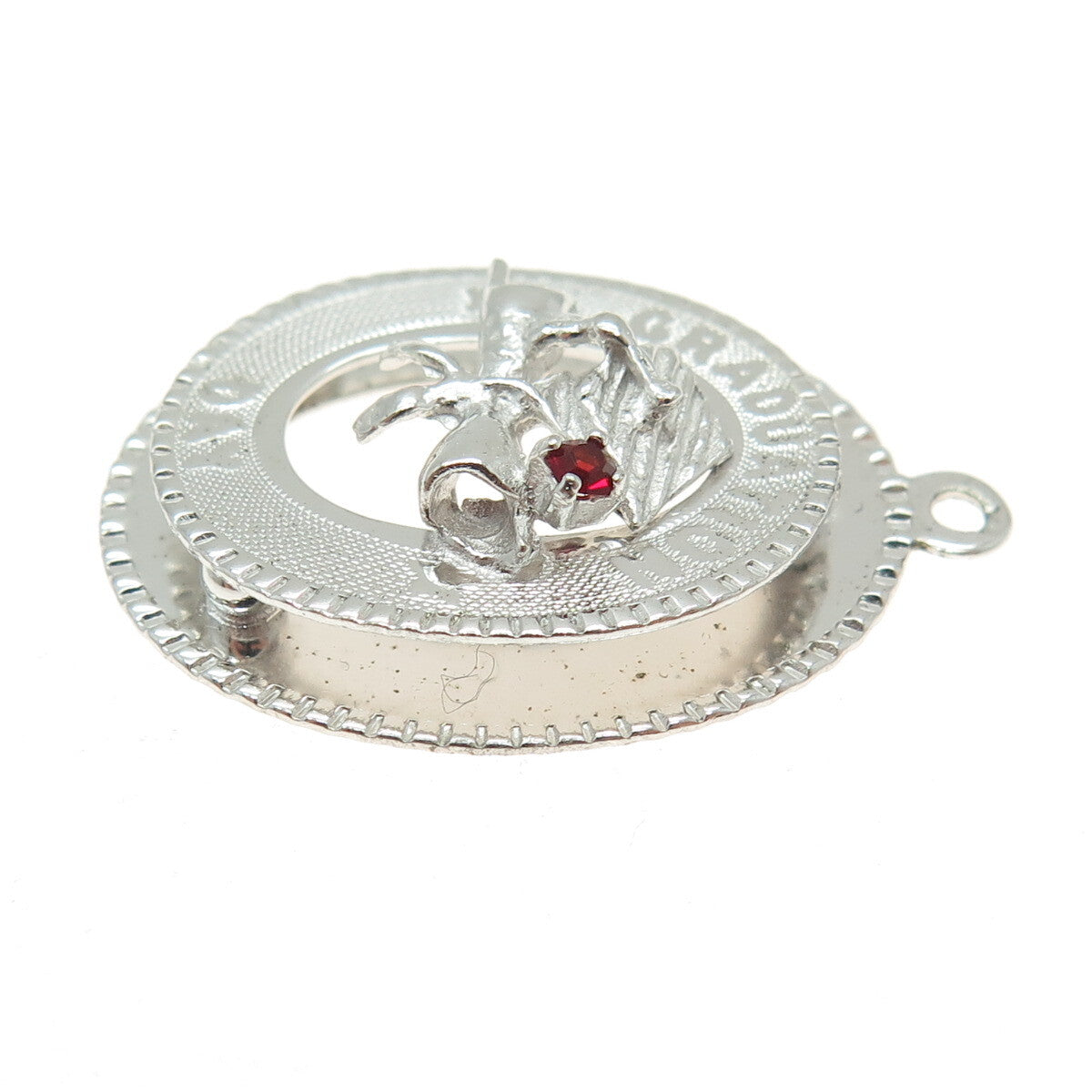 925 Sterling Silver Vintage M&M Red Rhinestone Graduation Day Pendant