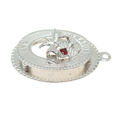 925 Sterling Silver Vintage M&M Red Rhinestone Graduation Day Pendant
