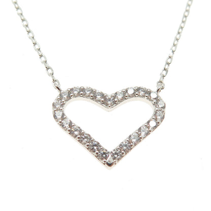 HAN 925 Sterling Silver Round-Cut Shaped C Z Heart Cable Chain Necklace 16-18"