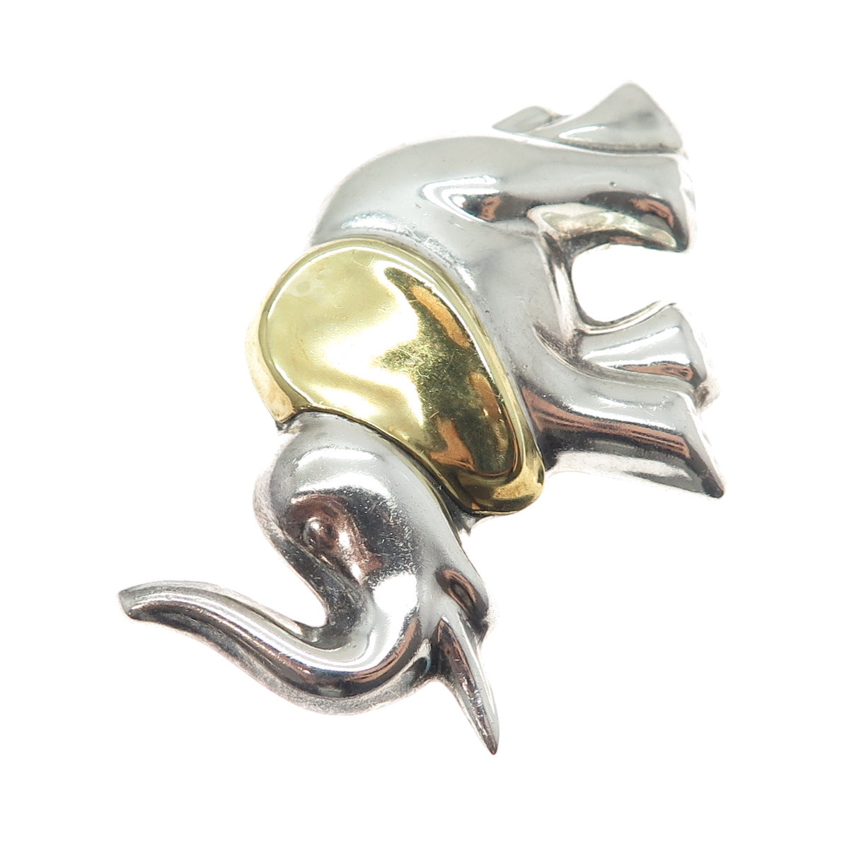 LATON 925 Sterling Silver 2-Tone Vintage Mexico Elephant Pin Brooch