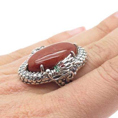 925 Sterling Silver Vintage Jasper Chrome Diopside Garnet & C Z Ring Size 8.25