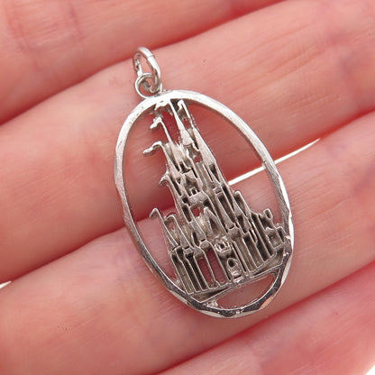 Disney 925 Sterling Silver Vintage Cinderella Castle Oxidized Charm Pendant