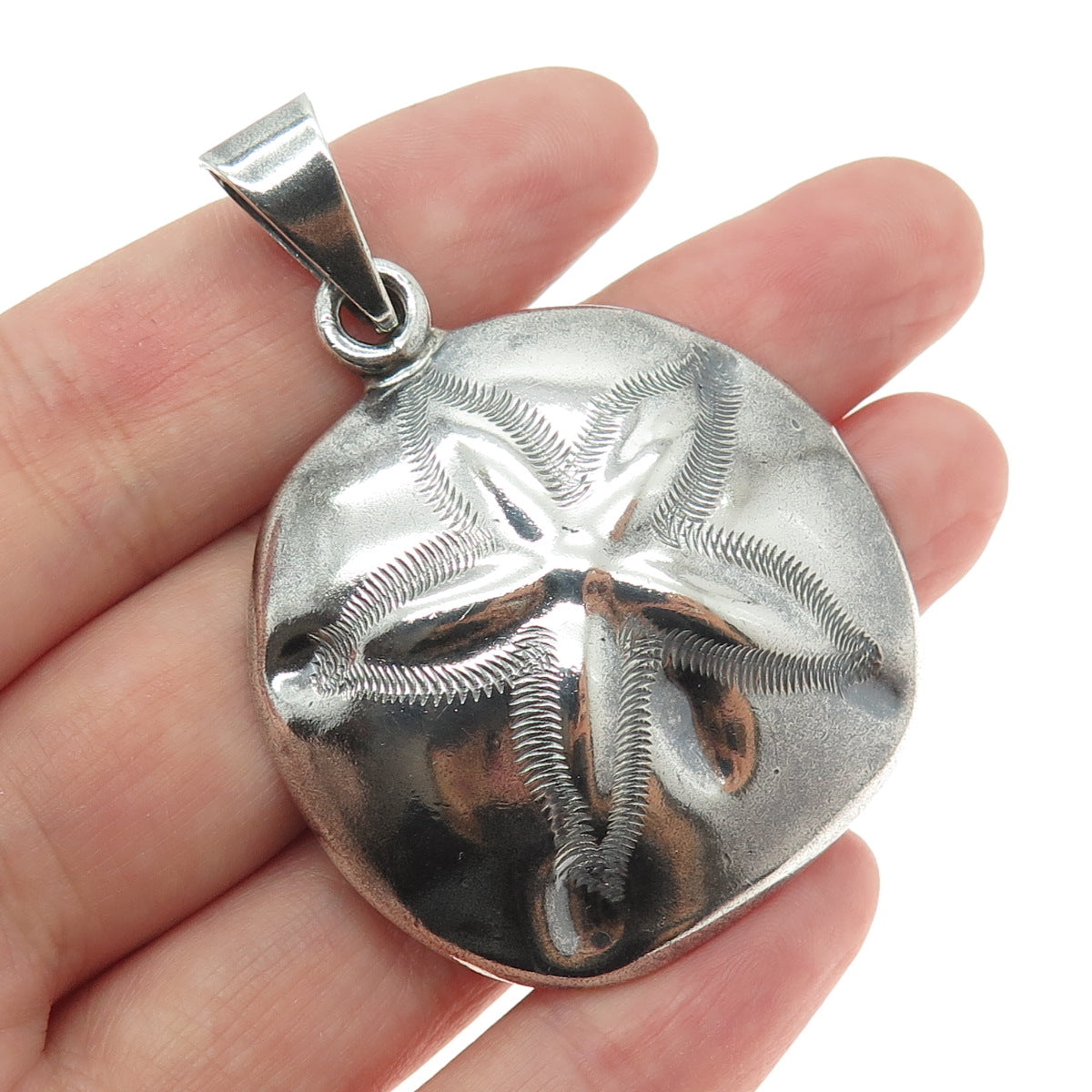 925 Sterling Silver Vintage Mexico Sand Dollar Oxidized Pendant