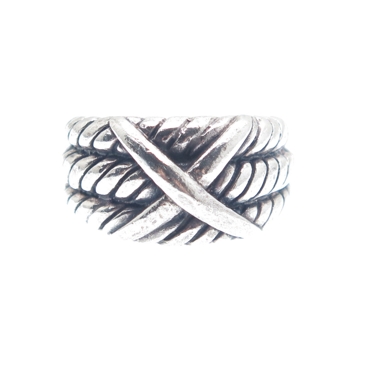 KEN CRAFTS 925 Sterling Silver Vintage Crisscross Oxidized Ring Size 5.75