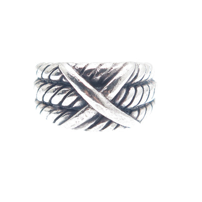 KEN CRAFTS 925 Sterling Silver Vintage Crisscross Oxidized Ring Size 5.75