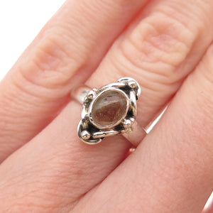 925 Sterling Silver Vintage Real Citrine Oxidized Ring Size 5