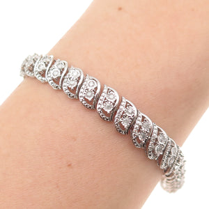 Jane Seymour 925 Sterling Silver Real Round-Cut Diamond Bracelet 7.25"