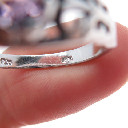 SETA 925 Sterling Silver Vintage Real Oval-Cut Amethyst Butterfly Ring Size 10