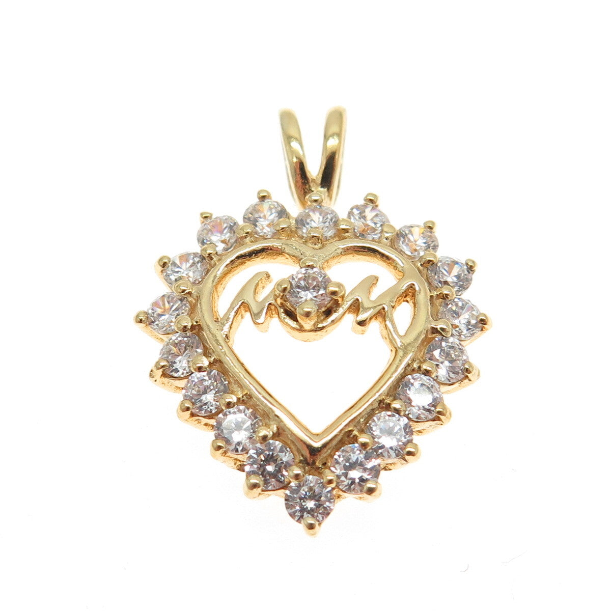 HAN 925 Sterling Silver Gold Plated Round-Cut C Z "MOM" Heart Pendant