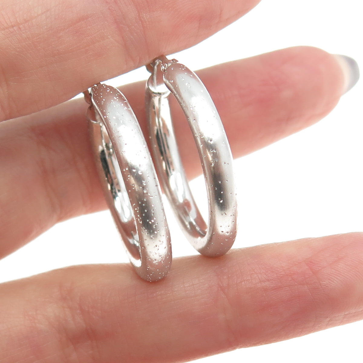 925 Sterling Silver Dotted Hoop Earrings