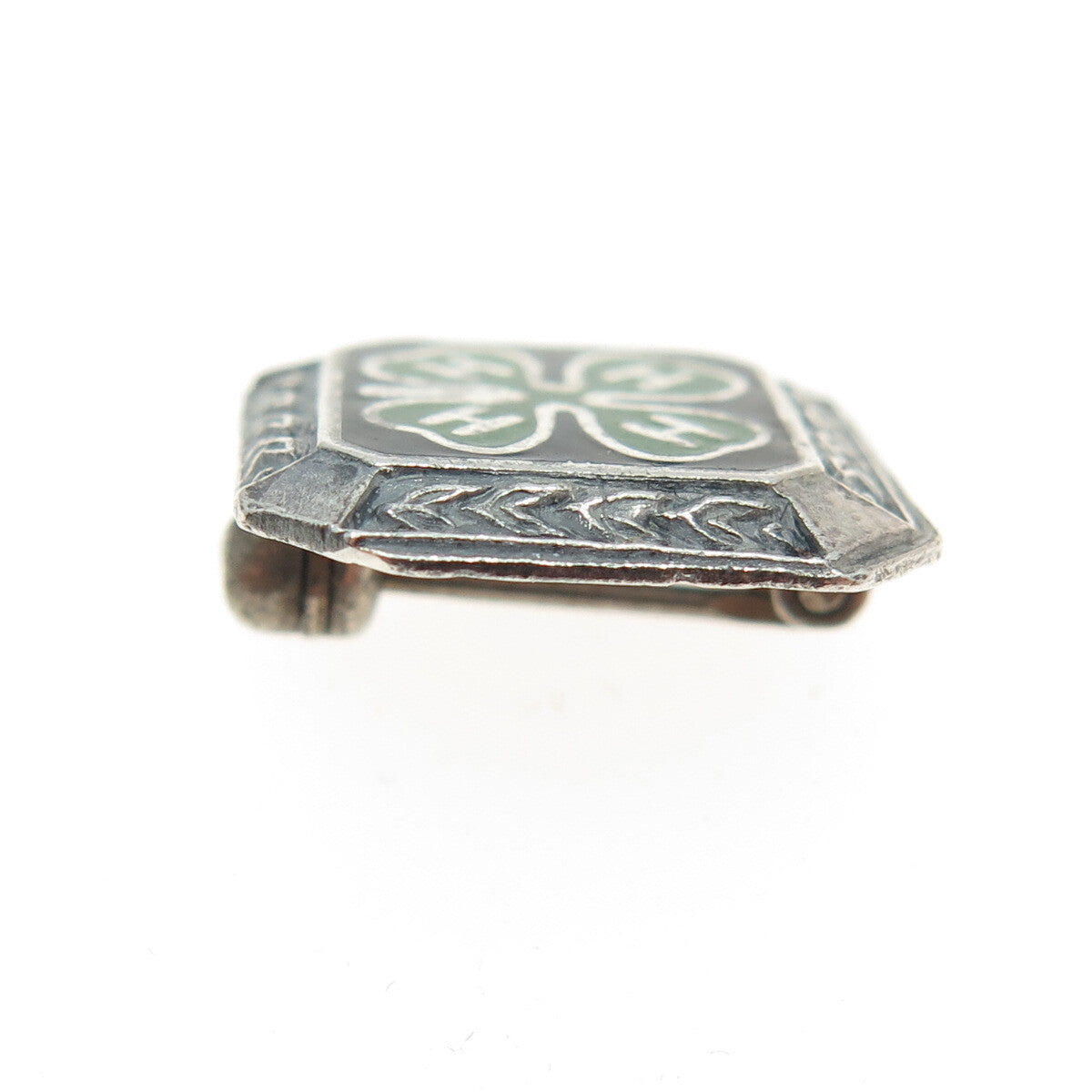 925 Sterling Silver Vintage Enamel 4-H Club Membership Achievement Pin Brooch