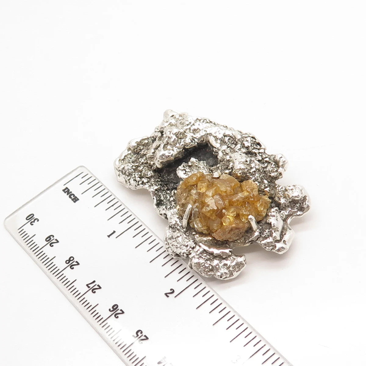 925 Sterling Silver Vintage Real Citrine Gemstone Modernist Pin Brooch