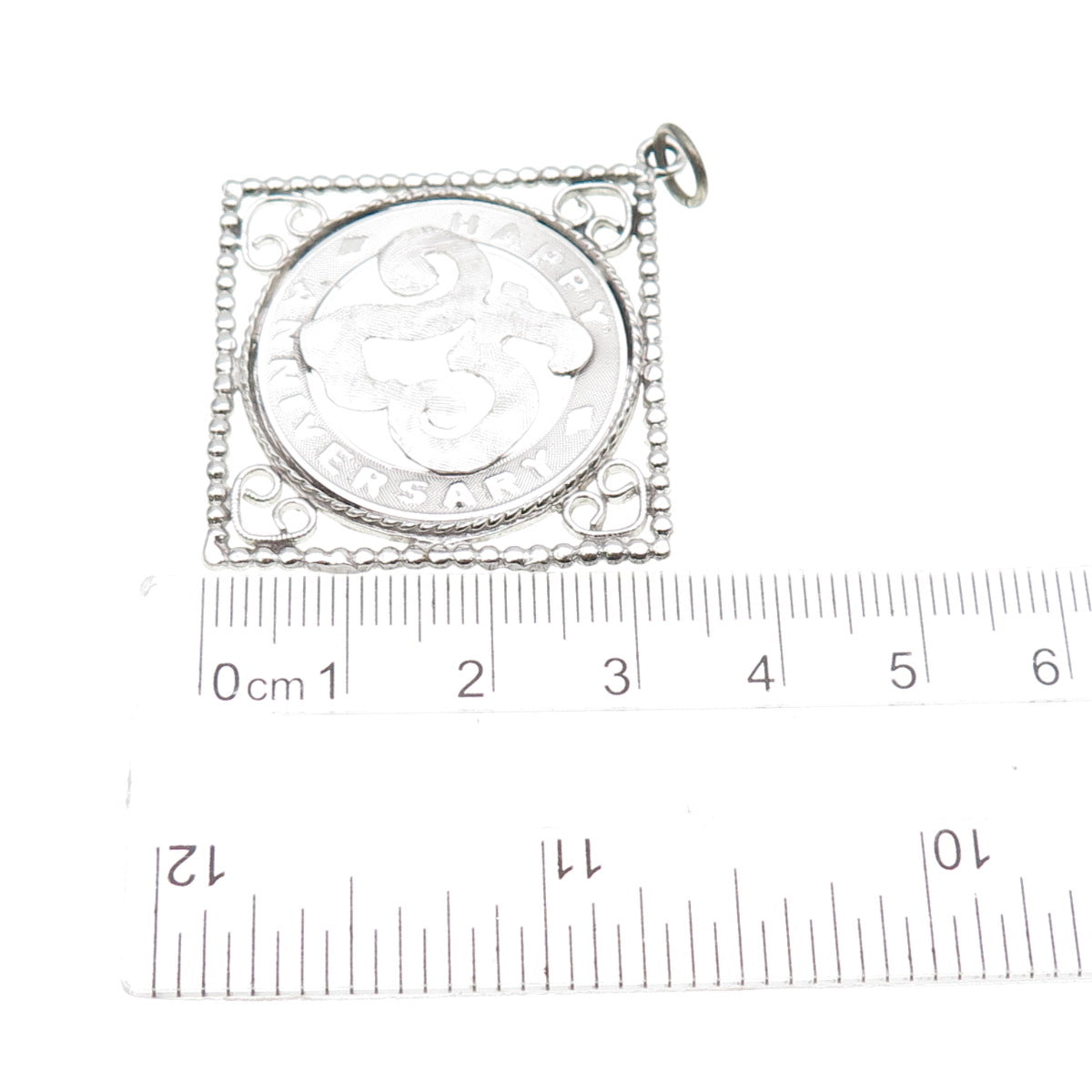 MARC MERCY 925 Sterling Silver Vintage Happy 25 Anniversary Charm Pendant