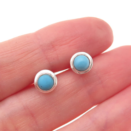 925 Sterling Silver Vintage Real Turquoise Stud Earrings