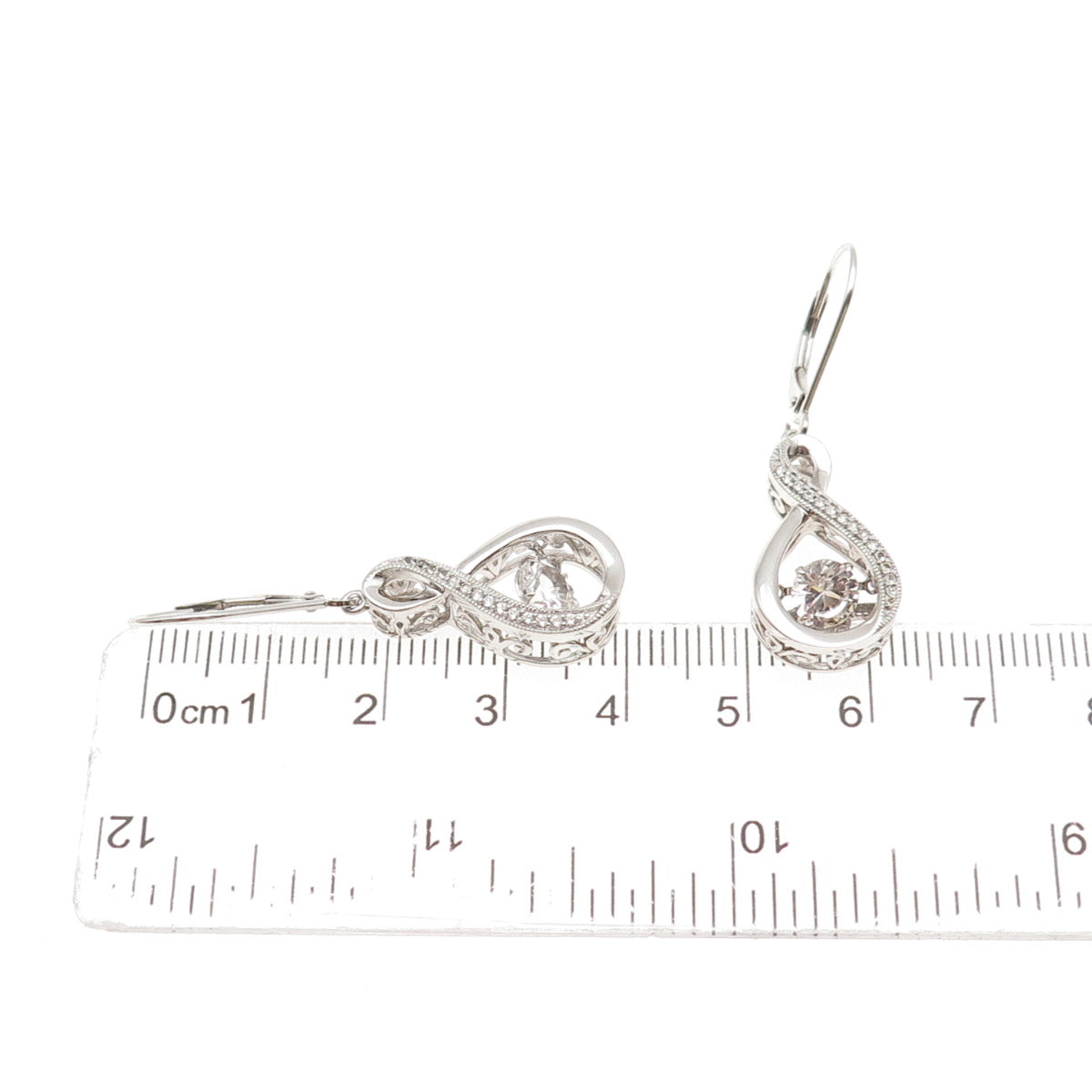 925 Sterling Silver Real Round-Cut White Topaz Infinity Dangle Earrings